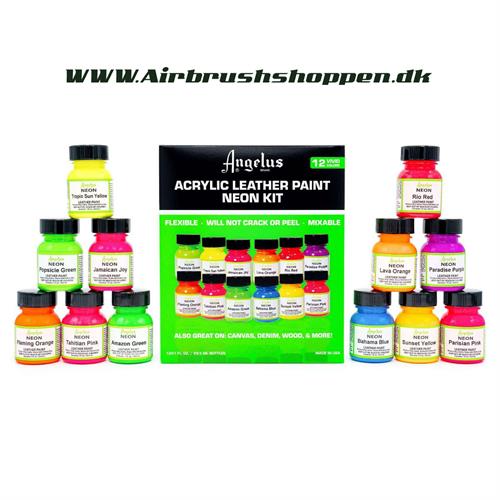 Neon Angelus læderfarve kit 12 stk farver.